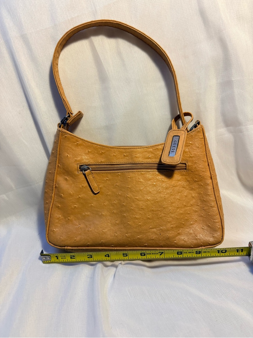 Vintage GUESS Y2K Ostrich Embossed Baguette Shoulder Bag Tan Mini Purs